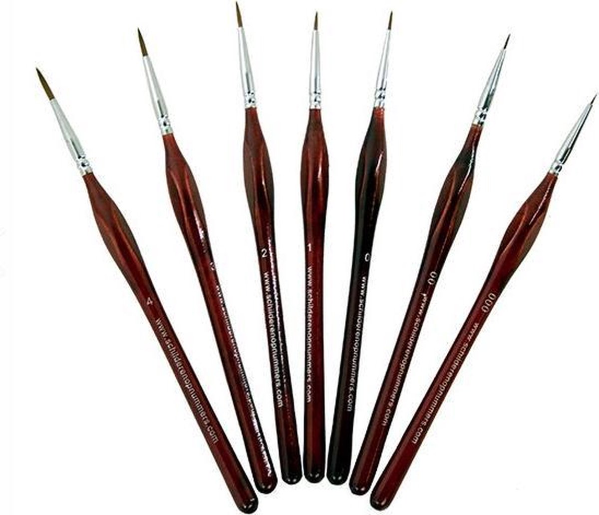 Schilderenopnummers.com® penselen van Marterhaar | 7 stuks | Penselen speciaal voor Schilderen op Nummers